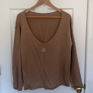 Brown Oversized Deep V Neck Sweater
